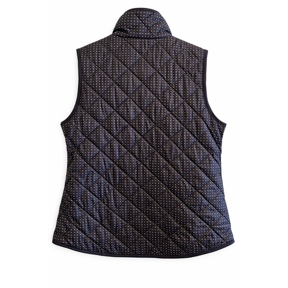 Kenar Quilted Vest Women's Polka Dot Zip Front Puffer Vest Black White Size L - Picture 2 of 10